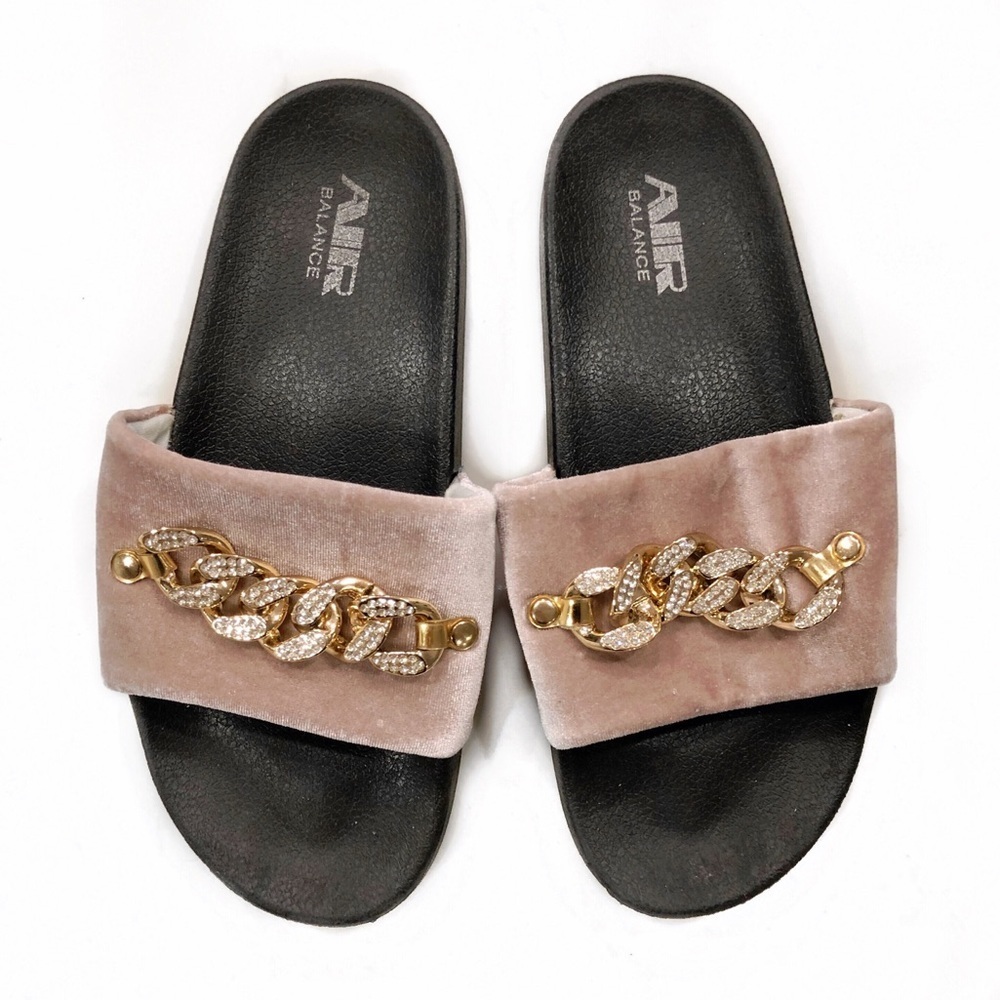 AIR Balance Velvet Embellished Slides Pink Size 8